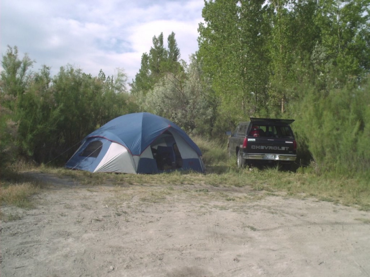 Camping gear set on grass
