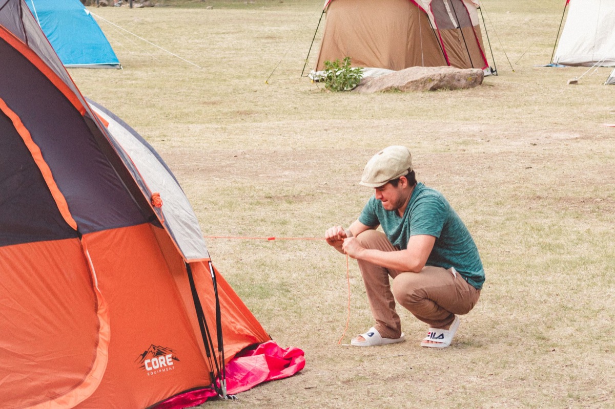 lavender campsite setup