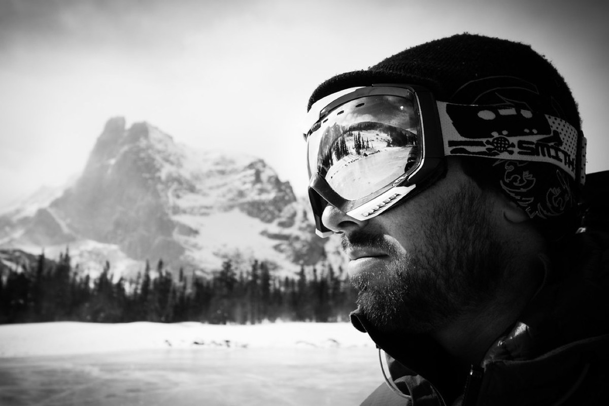 Snowy mountain trail with snowshoes