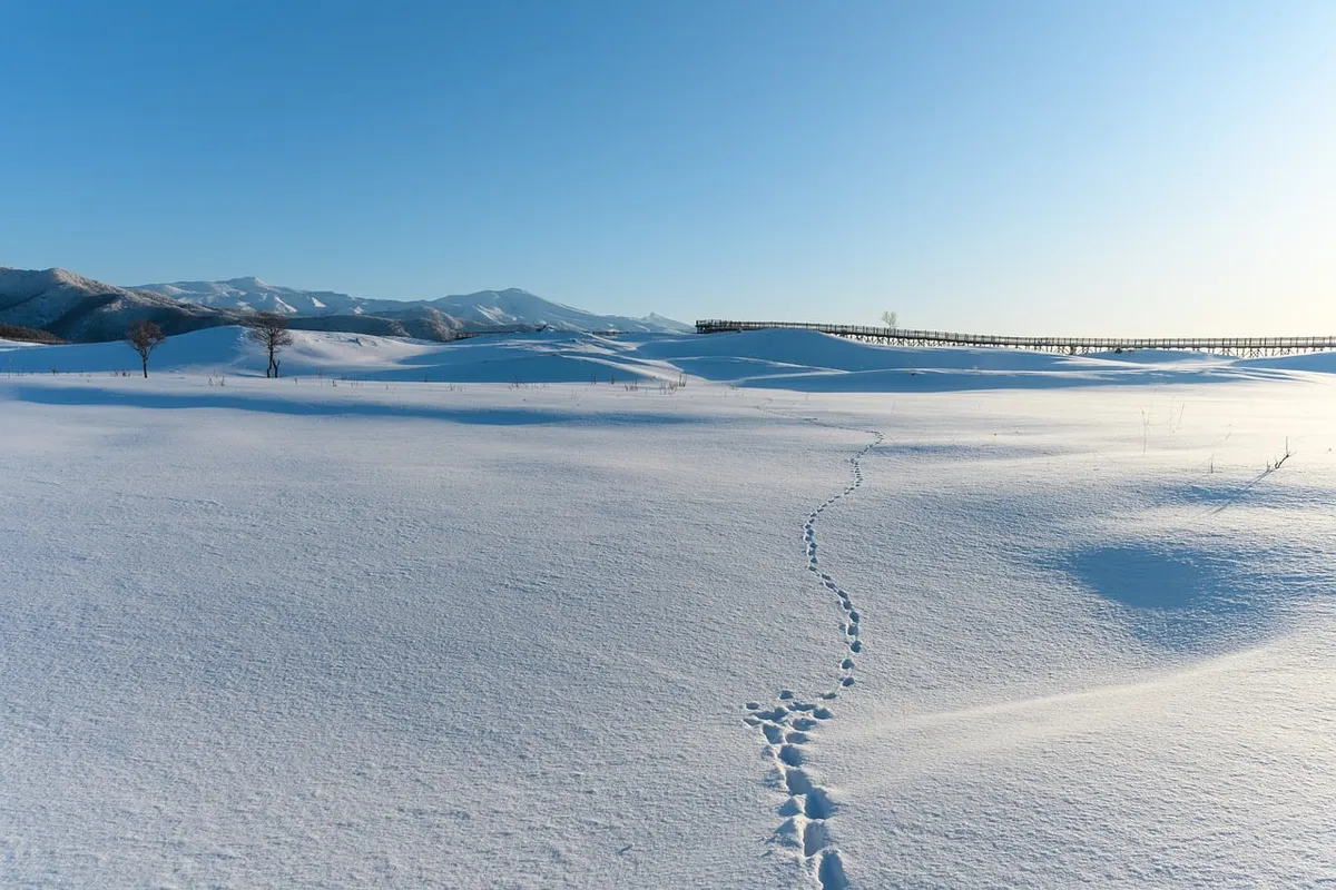 雪、冬季、自然、風景、霜、晴天、天空、戶外、北海道、陰影、山嶽、木板步道、冒險、足印、日本、平和、空間、清潔、視野、di
