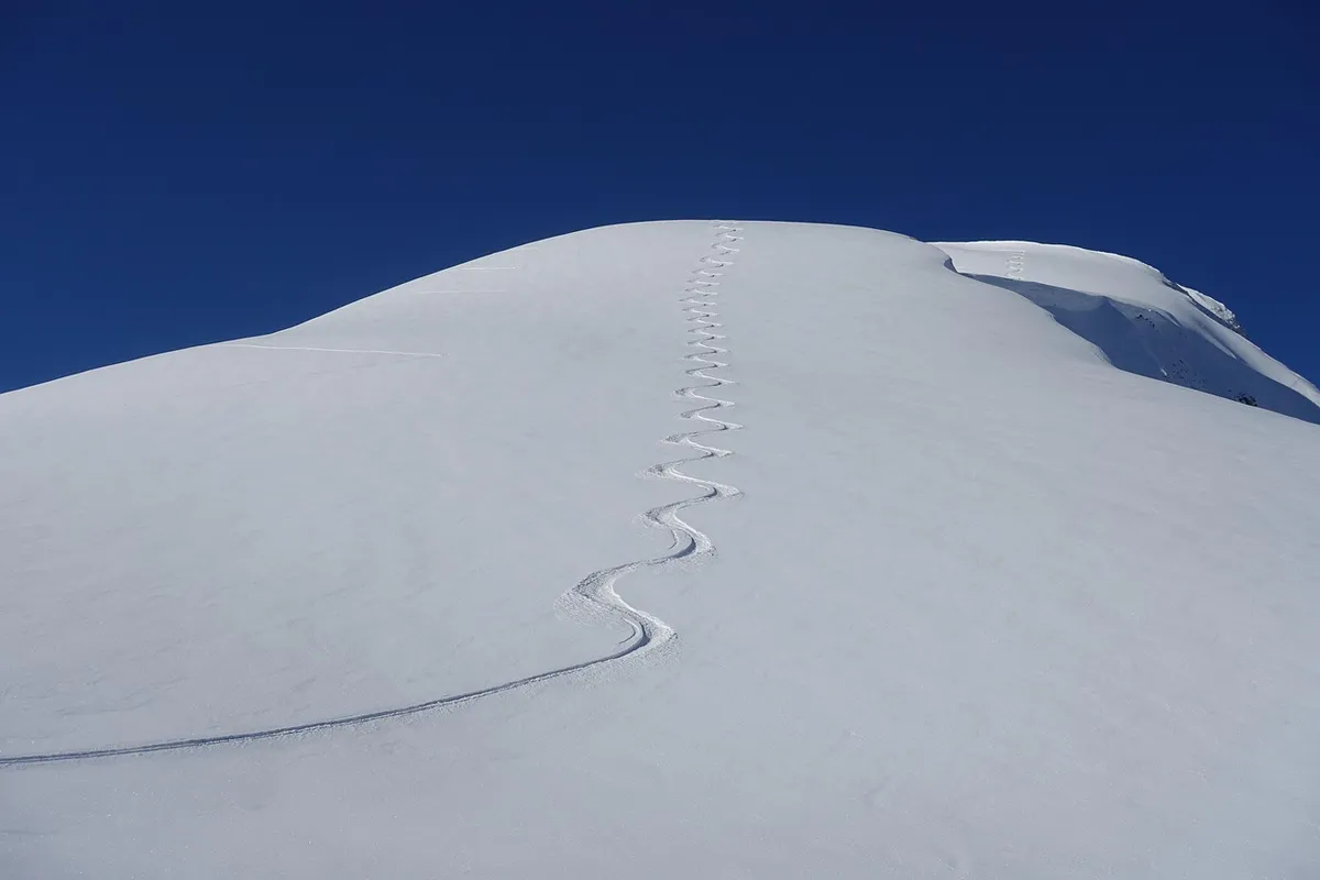 第一線、冬、孤独、自然、スキーリング、ダウンヒルスキー、粉雪、夢の日、スレッジ、イセル地区、ベルネス・オーベルランド、アイセンフュール、スェルワールド、バックカントリー